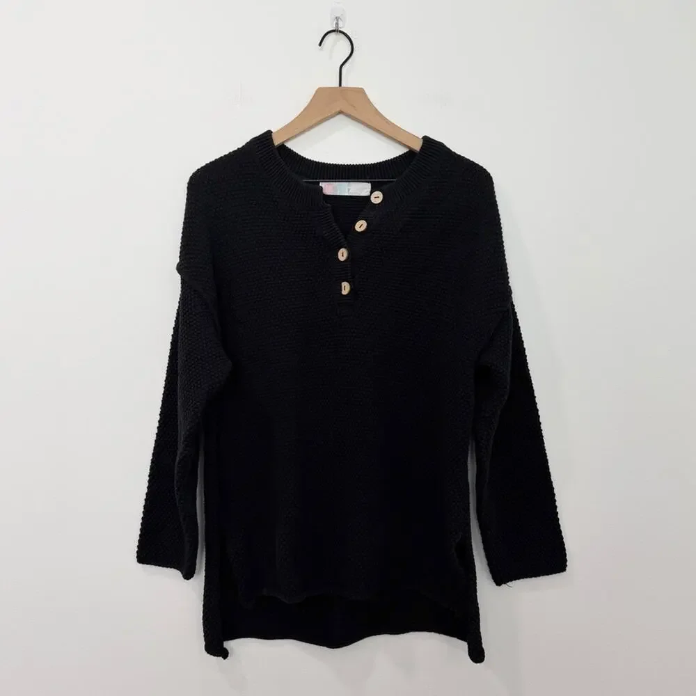 Free People Black Hailee Sweater Wooden Buttons Loungewear Size XS